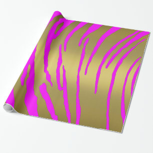 Papel De Presente Dourado Tigre Rosa