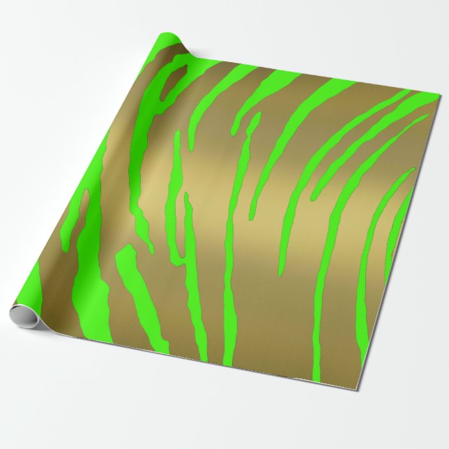 Papel De Presente Dourado Tigre Verde (Desenrolado)