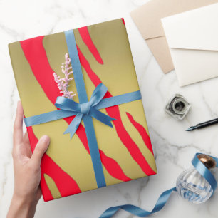 Papel De Presente Dourado Tigre Vermelho