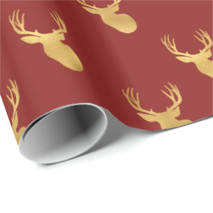 Papel De Presente Dourado Veado Vermelho