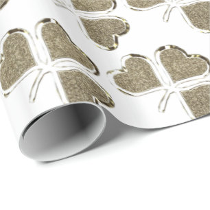 Papel De Presente Dourado White Shamrock Clover Pattern Irish Irelan