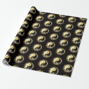Papel De Presente Dourado Yin Yang a preto