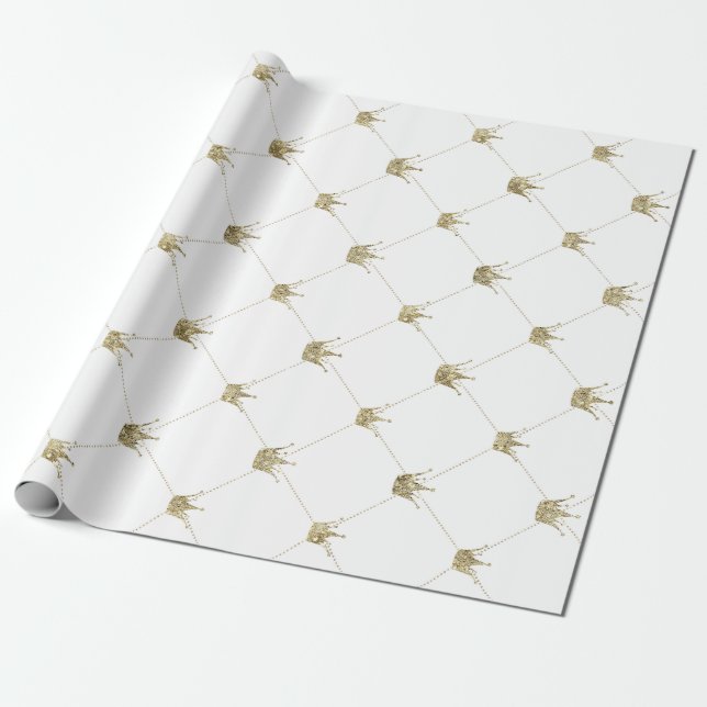 Papel De Presente Dourados Crowns | Casamentos Luxuosos (Desenrolado)
