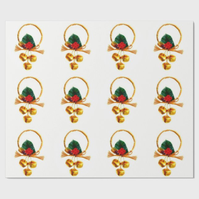 Papel De Presente Dourados Sinos E Papel De Molho Holly (Aberto)