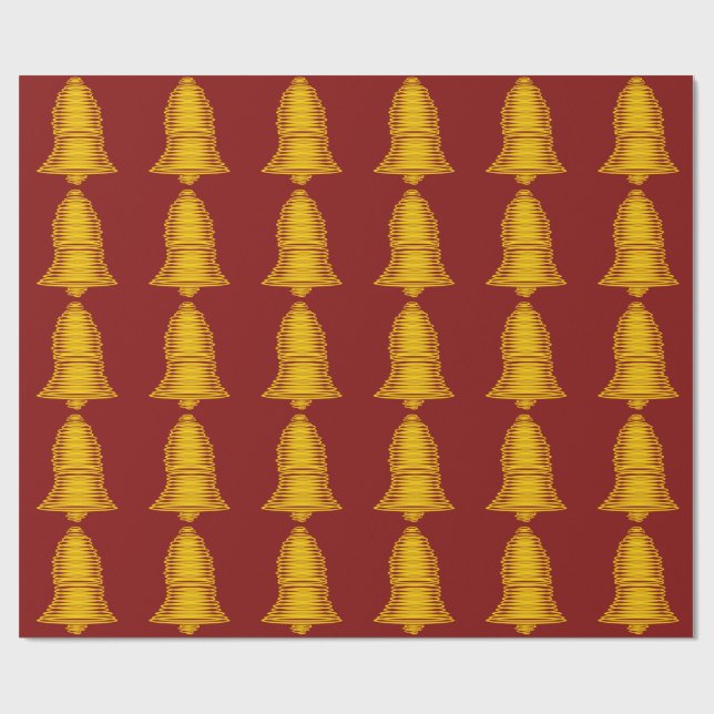 Papel De Presente Dourados sinos em papel de enrolamento vermelho es (Aberto)