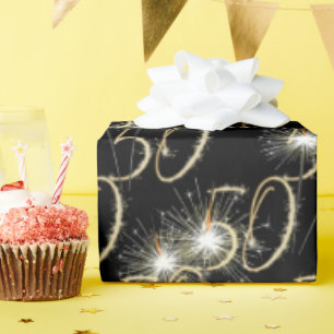 Papel De Presente Dourados Sparklers para o 50º aniversário