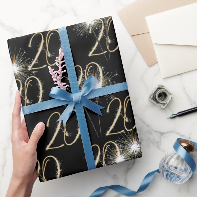 Papel De Presente Dourados Sparklers para o aniversário do 20 (Presentear)