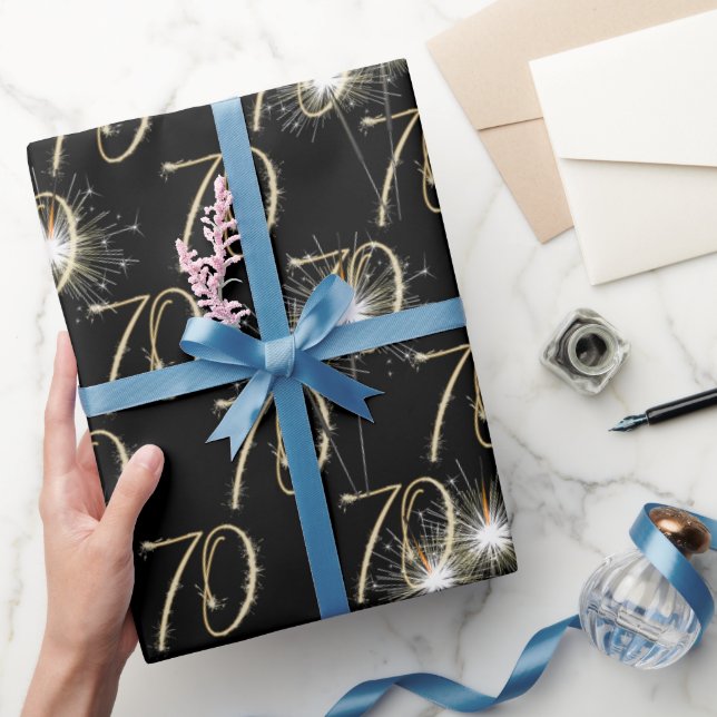 Papel De Presente Dourados Sparklers para o aniversário do 70 (Presentear)