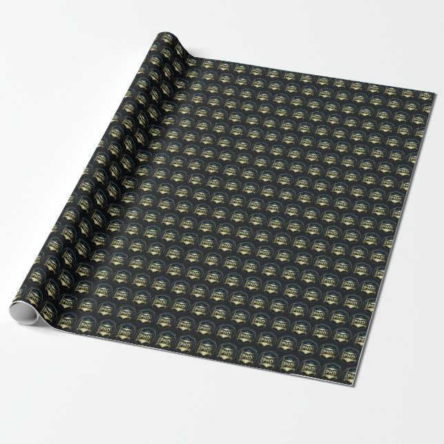 Papel De Presente Doutorado em padrão negro de ouro boné Phd (Desenrolado)