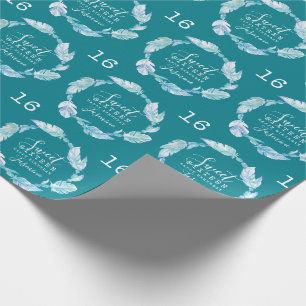 Papel De Presente Doze penas e contas aquarela aqua