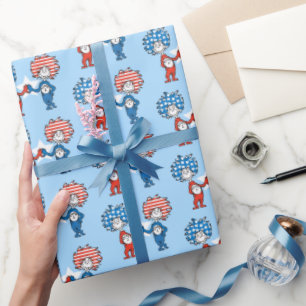 Papel De Presente Dr. Seuss Coisa Um Coisa Dois Gráfico Patriótico