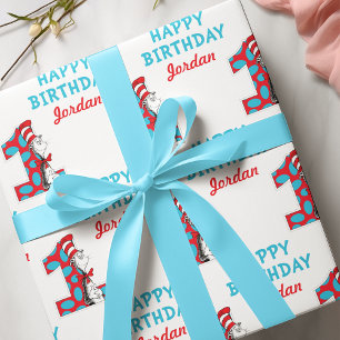 Papel De Presente Dr. Seuss Gato no Chapéu 1º Aniversário