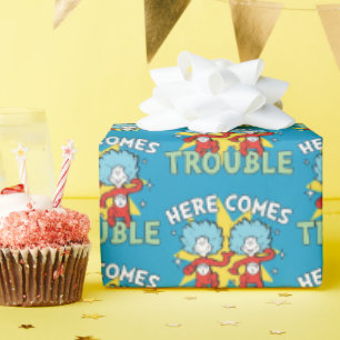 Papel De Presente Dr. Seuss   Uma Coisa Duas Aqui Vem Problemas