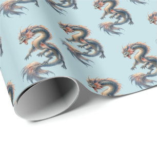 Papel De Presente Dragão Aquático