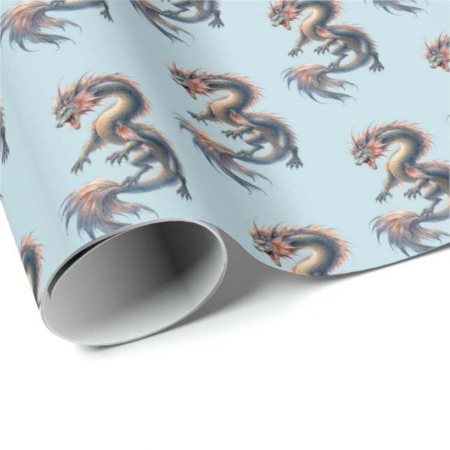 Papel De Presente Dragão Aquático (Ponta do rolo)