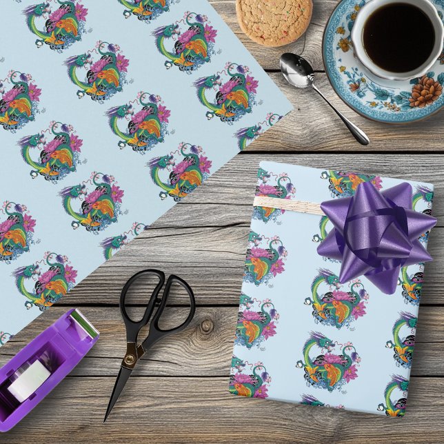 Papel De Presente Dragão de Água Chinês Peixe Koi (Criador carregado)