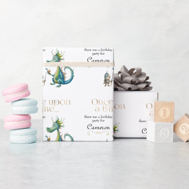 Papel De Presente Dragão de Leite Clássico e Cavaleiro (Chá de bebê)