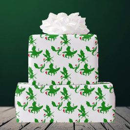 Papel De Presente Dragão de Natal em Santa Hats Fantasia Legal