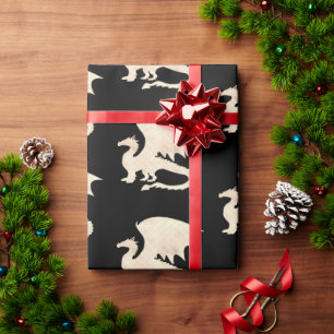 Papel De Presente Dragão Dourado em Preto