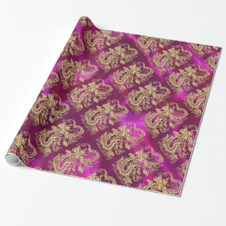 Papel De Presente Dragão Dourado magenta Satin Impressão