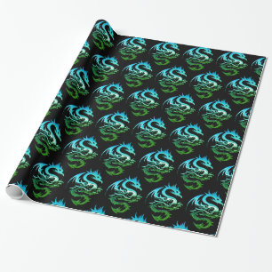 Papel De Presente Dragão Metálico Verde