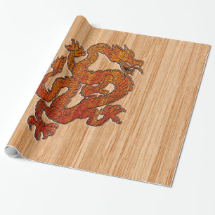 Papel De Presente Dragão Oriental Vermelho no estilo Bamboo