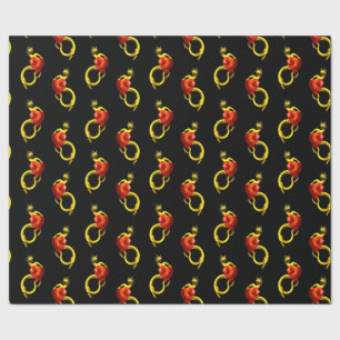Papel De Presente Dragão ouro Com Grande Coração Vermelho