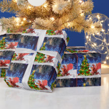 Dragão puxando na árvore de Natal