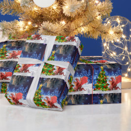 Papel De Presente Dragão puxando na árvore de Natal