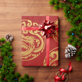 Papel De Presente Dragão vermelho e ouro, Ano novo chinês