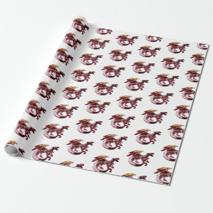 Papel De Presente Dragão Vermelho Rubi Fantasia Fundo Branco Mitológ