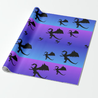 Papel De Presente Dragão-voador Silhueta Azul-roxo