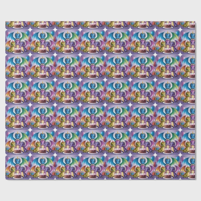 Papel De Presente Dragões Arco-Íris Adoráveis (Aberto)