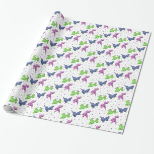 Papel De Presente Dragões azuis, verdes e cor-de-rosa bonitos