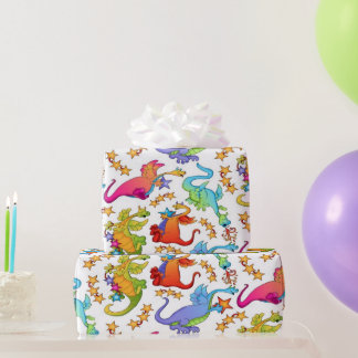 Papel De Presente Dragões Coloridos de Crianças Papel-presente Perso