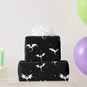 Papel De Presente Dragões voadores e estrelas sobre fundo negro
