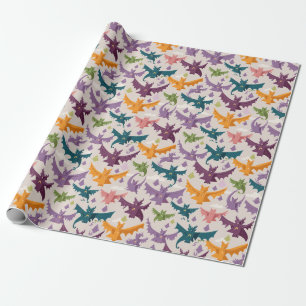 Papel De Presente Dragões Voadores e Nuvens