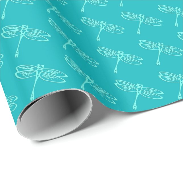 Papel De Presente Dragófilos, aqua pálido sobre turquesa (Ponta do rolo)