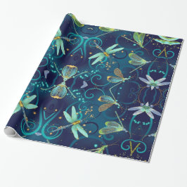 Papel De Presente Dragonflies Teal Wrapper Paper