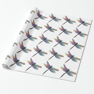 Papel De Presente Dragonfly Desenhada À Mão Com Arco-Íris