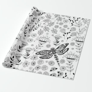 Papel De Presente Dragonfly e flores