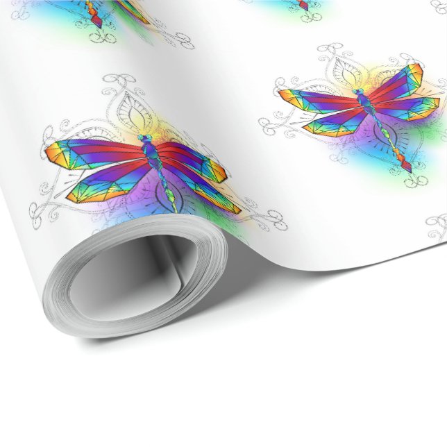 Papel De Presente Dragonfly Poligonal (Ponta do rolo)