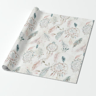 Papel De Presente DREAMCATCHER Boho Penas Papel de enrolamento neutr