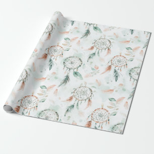 Papel De Presente Dreamcatchers e Penas Pastel