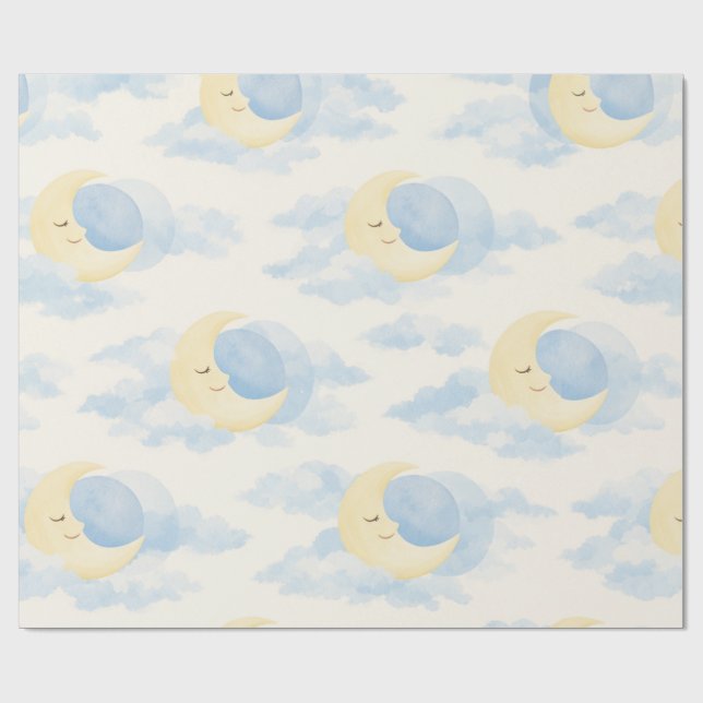 Papel De Presente Dreamy Moon and Clouds Baby Wrapping Paper (Aberto)