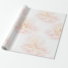 Papel De Presente Dreamy Pink Moon Baby Shower Wrapping Paper, Cute 