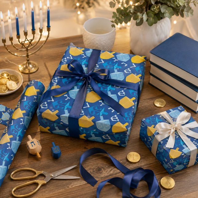 Papel De Presente Dreidel Agradável Hanukkah (Criador carregado)