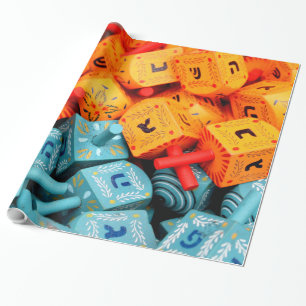 Papel De Presente Dreidels alaranjado e azul