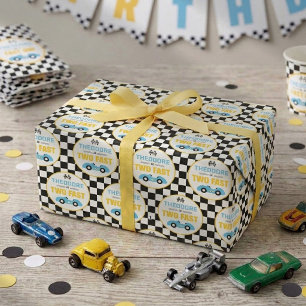 Papel De Presente Duas Carros de Corrida Rápidos Festa de Aniversári