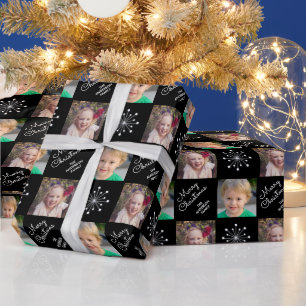 Papel De Presente Duas Fotografias Collage Purple Feliz Natal